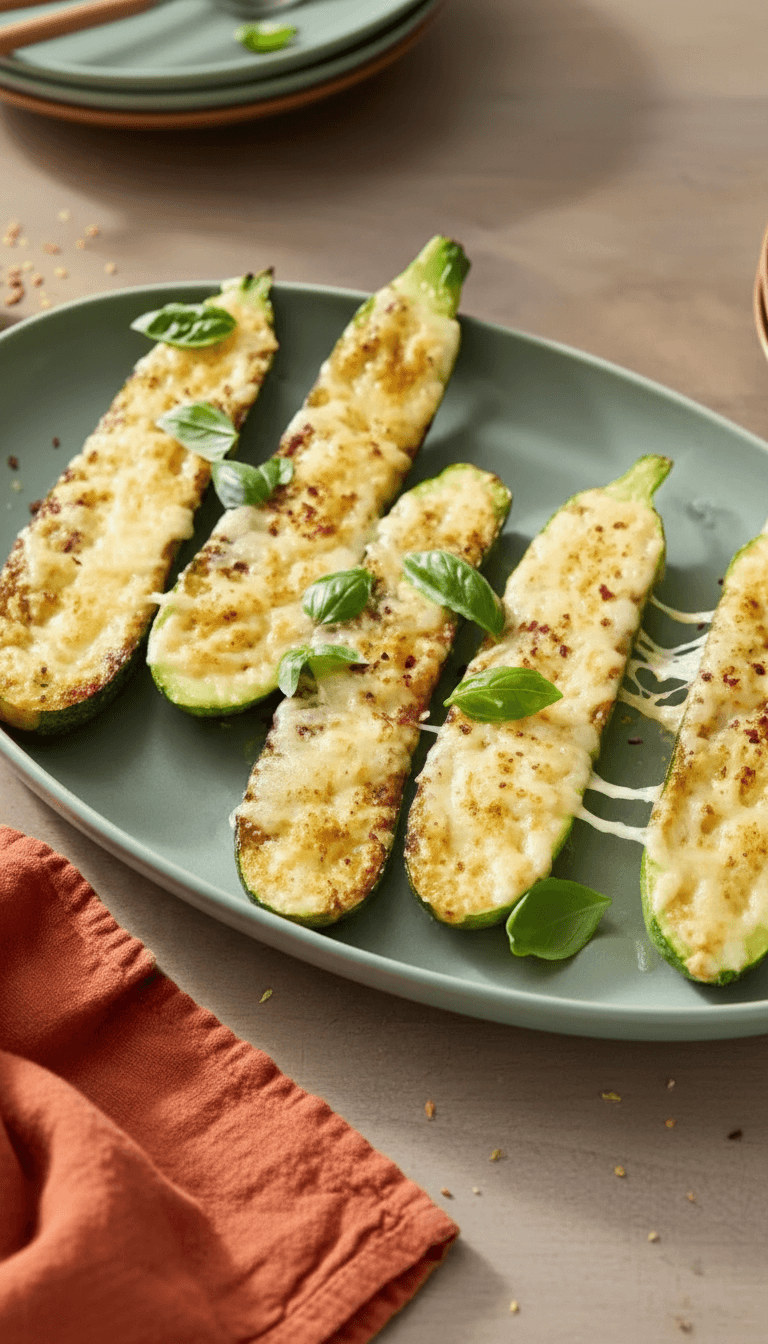 Cheesy Garlic Zucchini Steaks