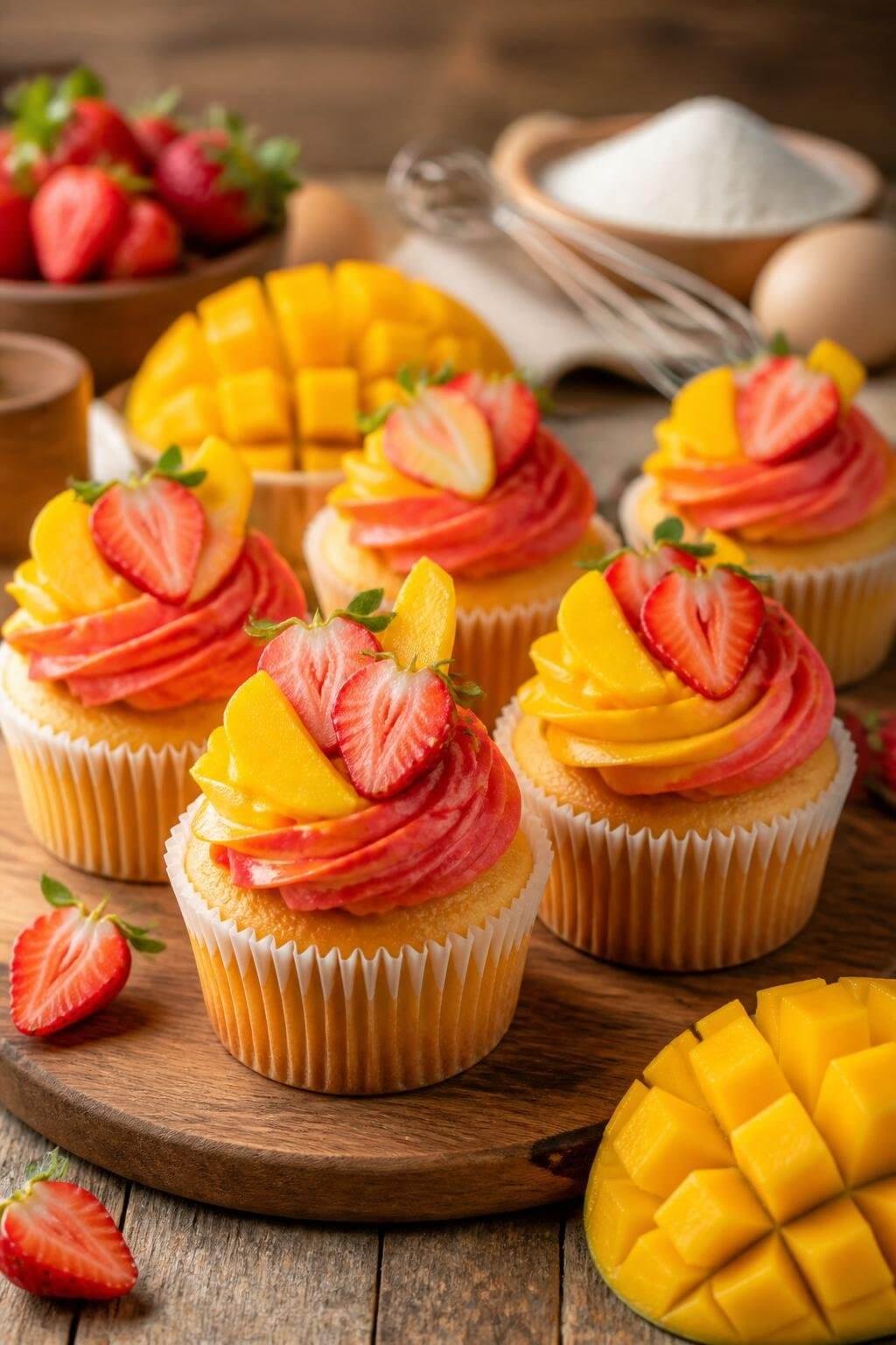 Mango Strawberry Sunset Cupcakes
