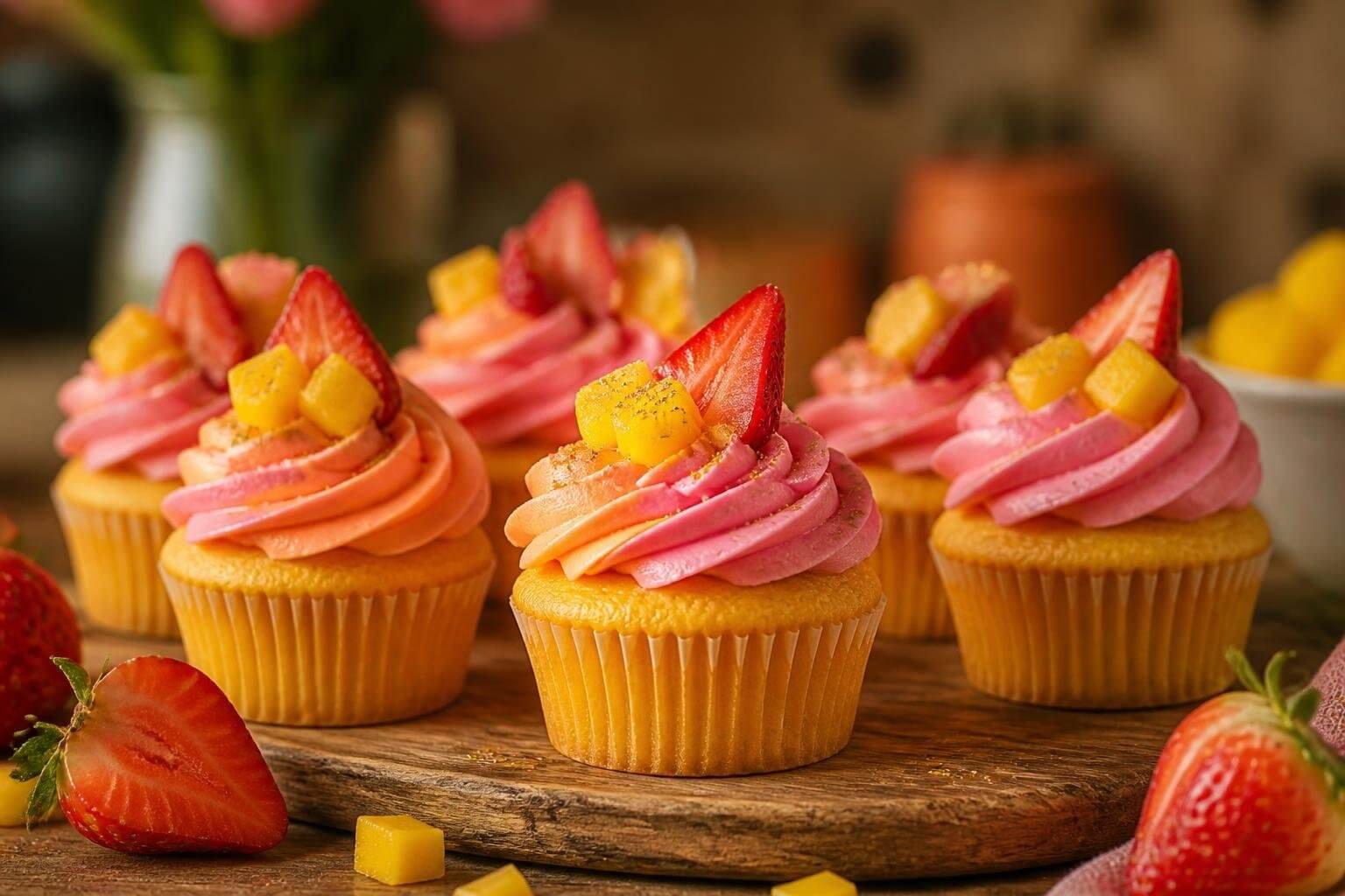 Mango Strawberry Sunset Cupcakes Recipe